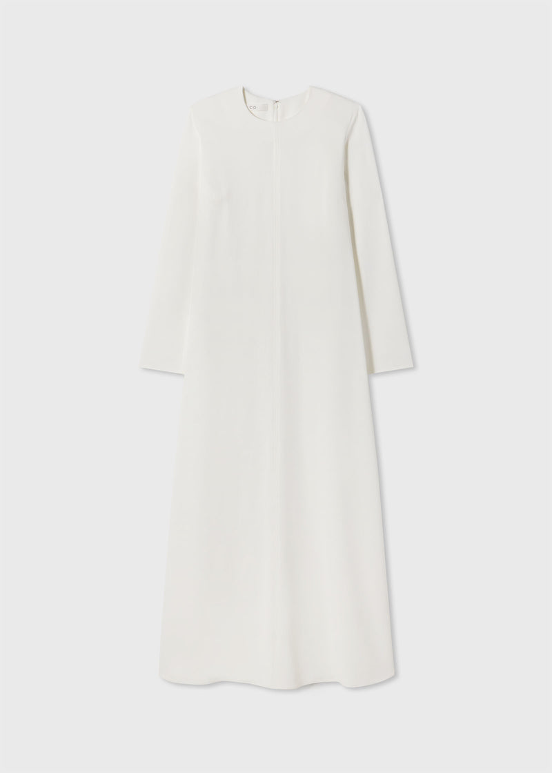 Long Sleeve Column Dress in Viscose Crepe - Ivory - CO