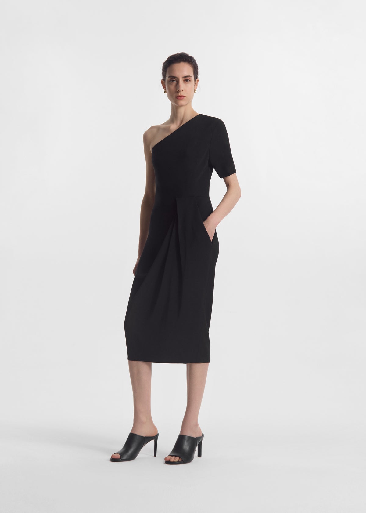 Draped Dress in Viscose Crepe - Black, image 2 of 5