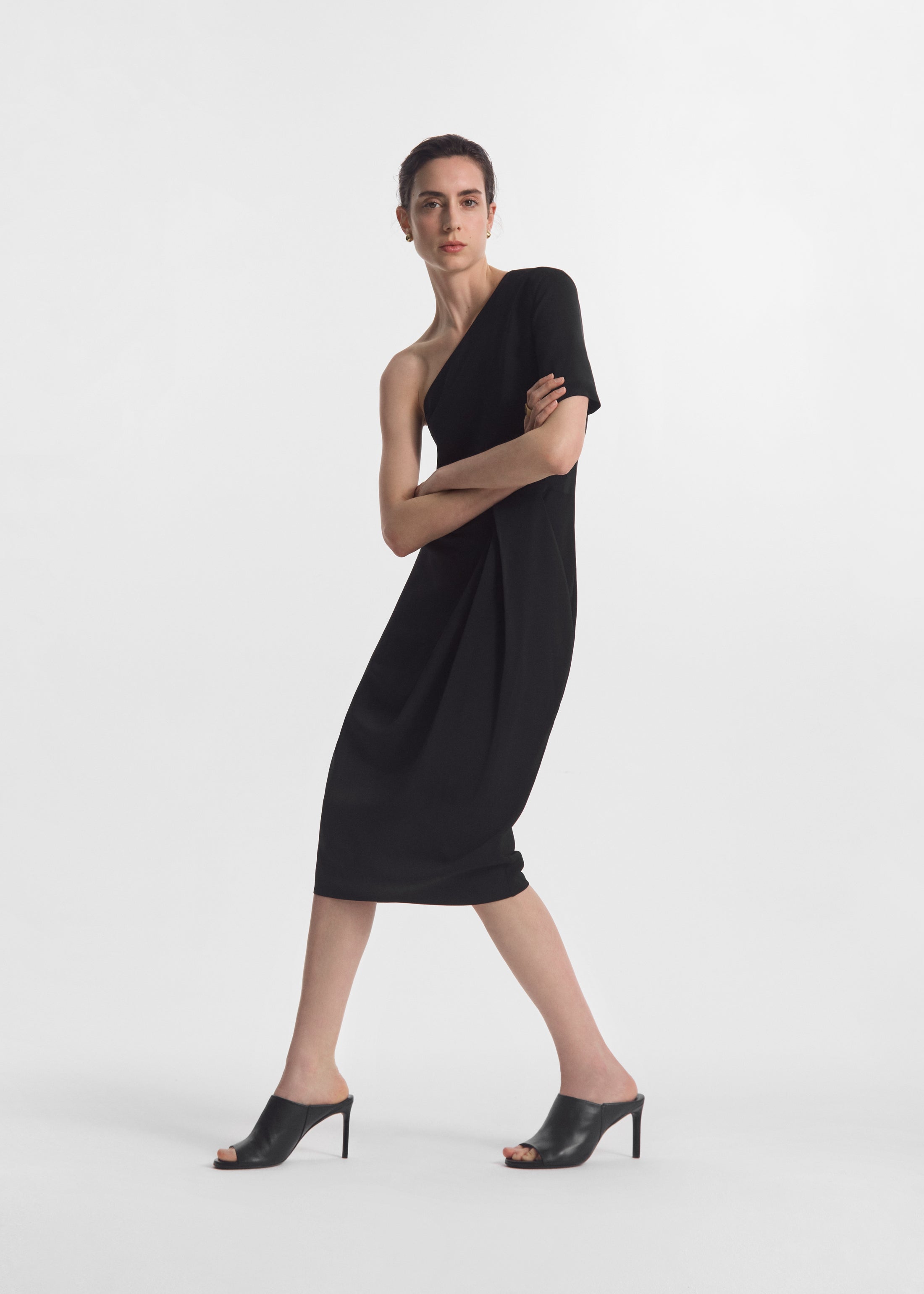 Draped Dress in Viscose Crepe - Black