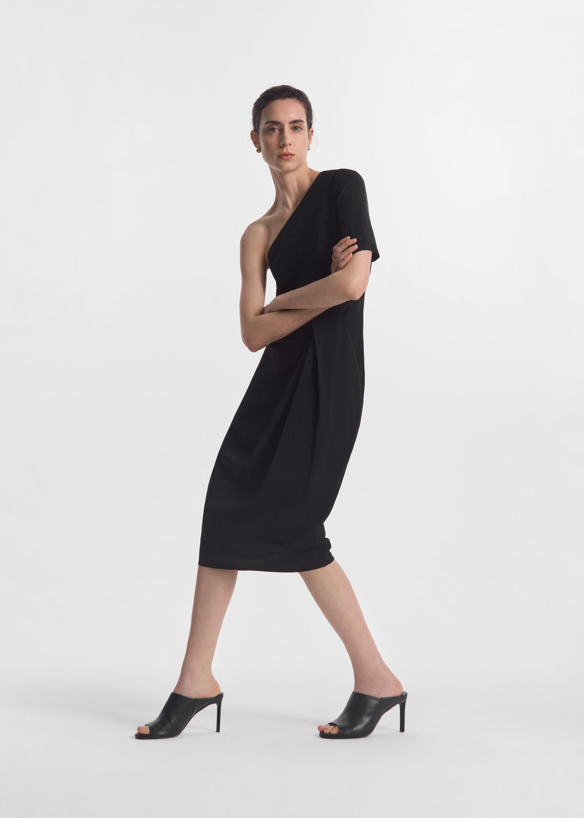 Draped Dress in Viscose Crepe - Black, image 3 of 5