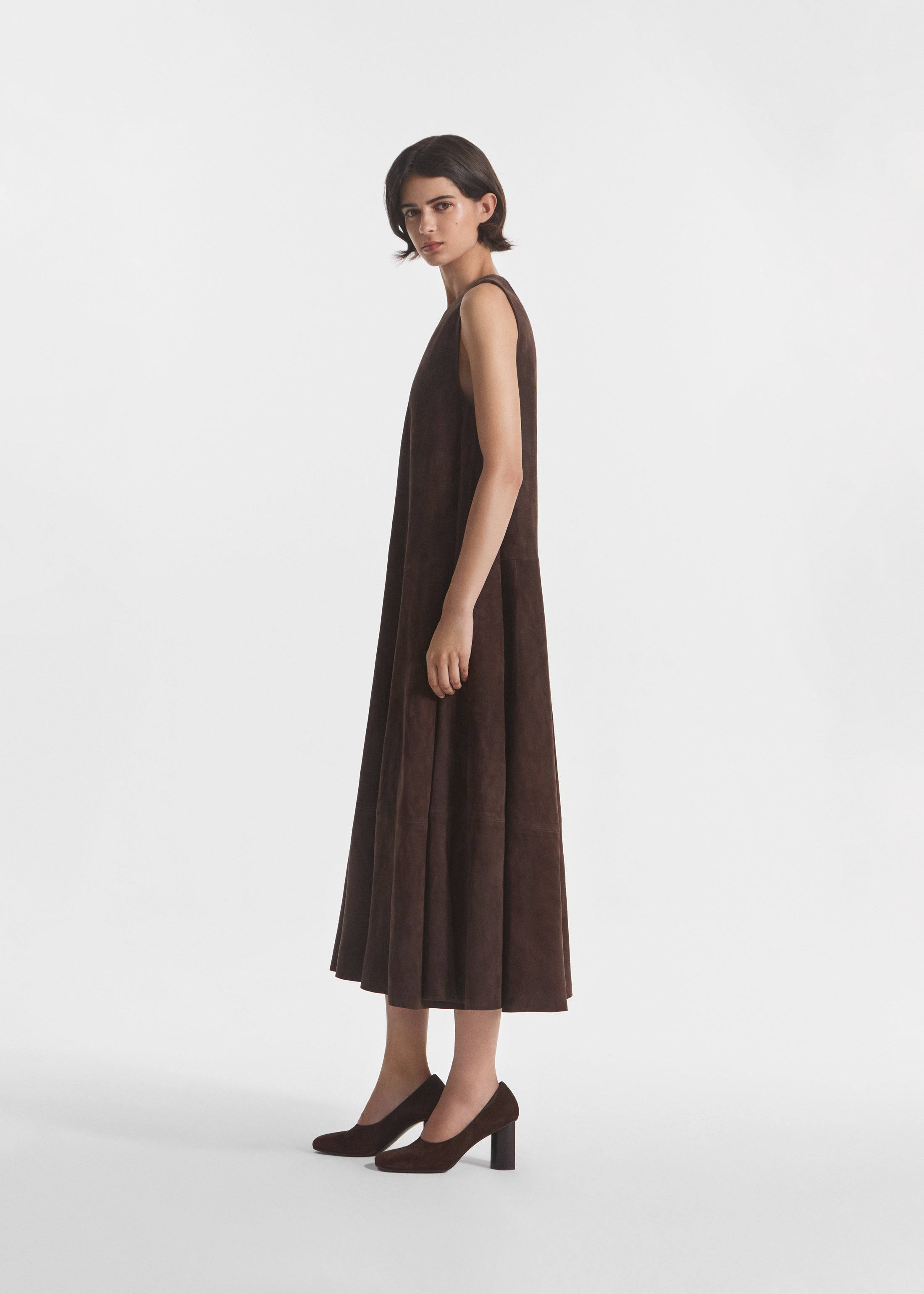 Aline Tank Dress in Suede - Chocolate