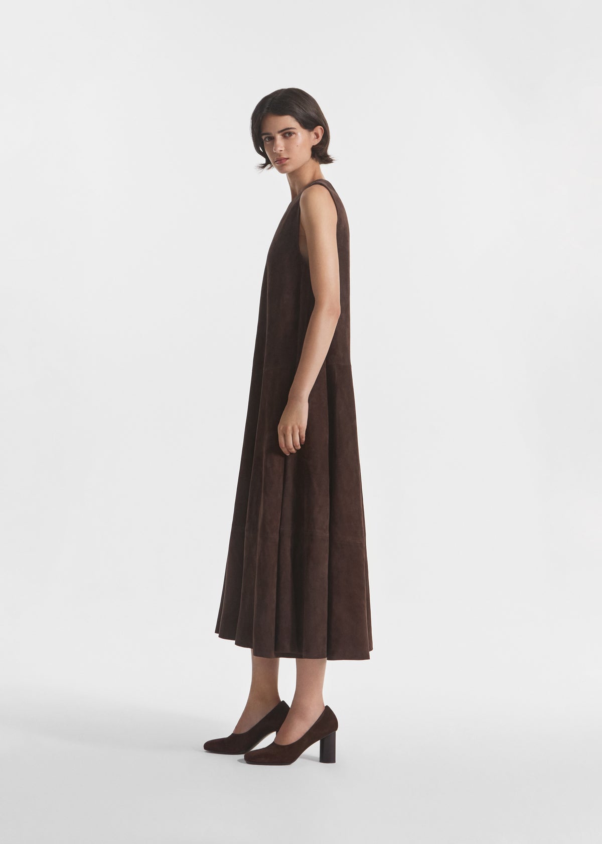 Aline Tank Dress in Suede - Chocolate, image 2 of 4