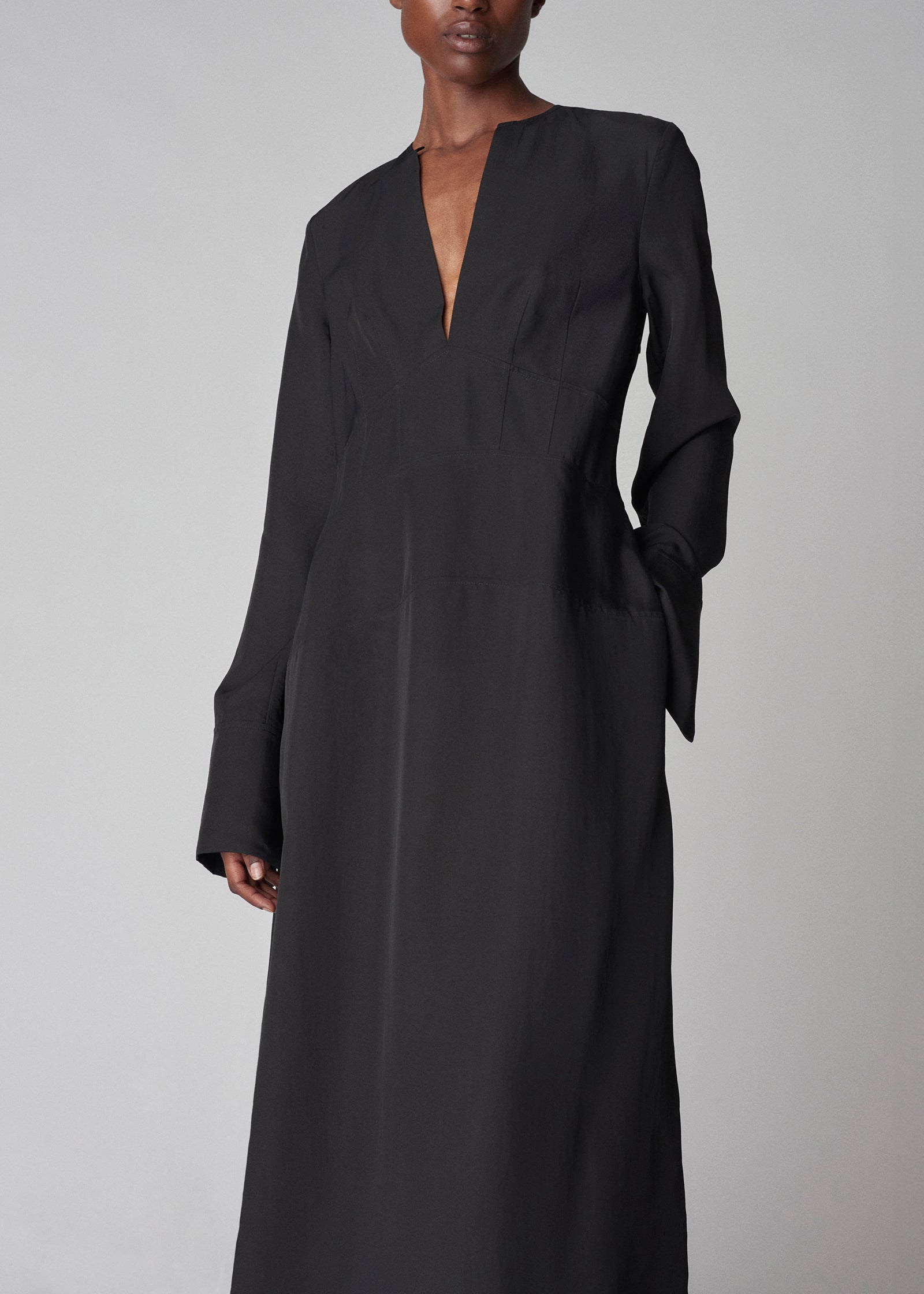 A-Line Kaftan Dress in Fluid Viscose - Black