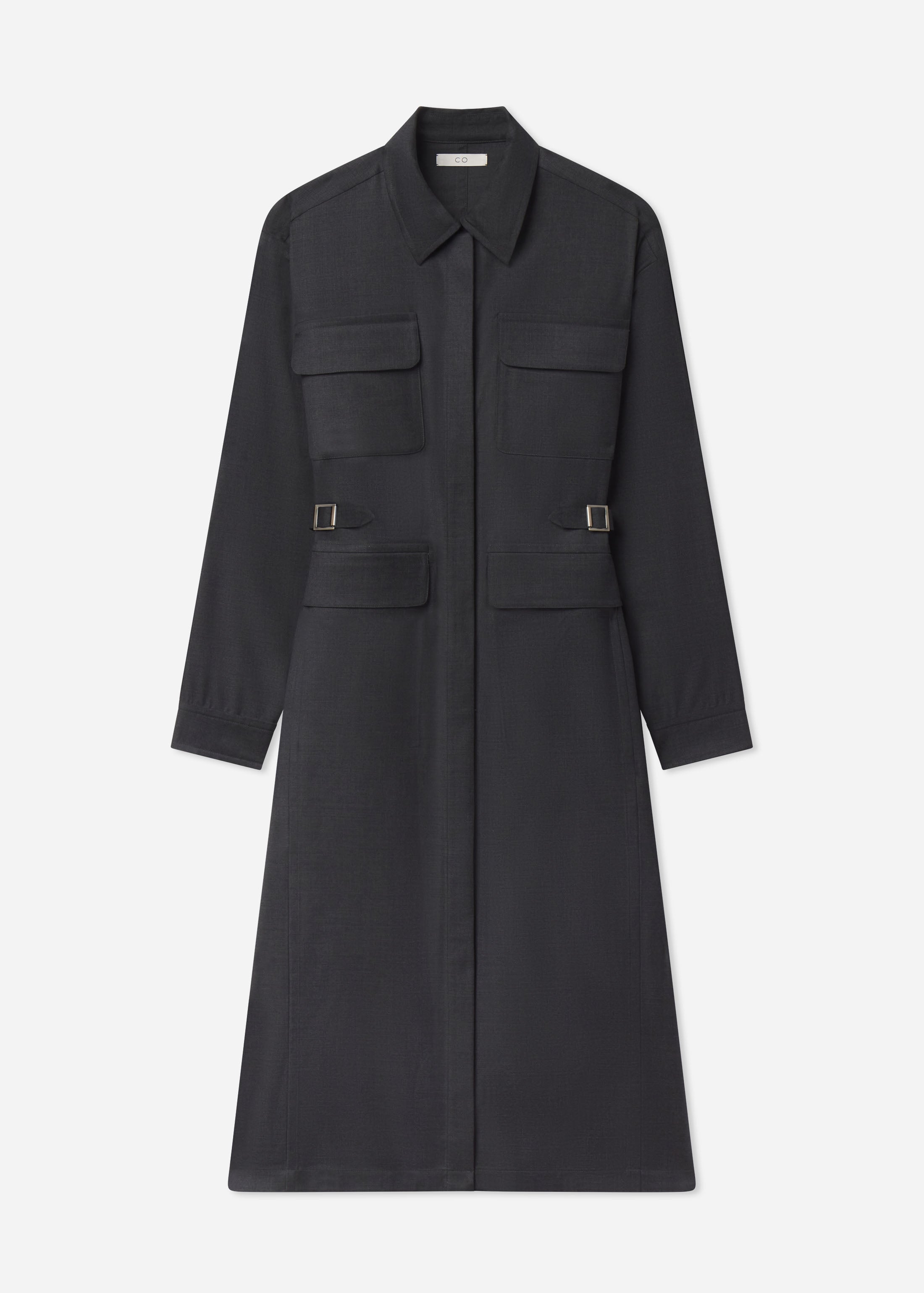 Workwear Shirt Dress in Wool - Grey
