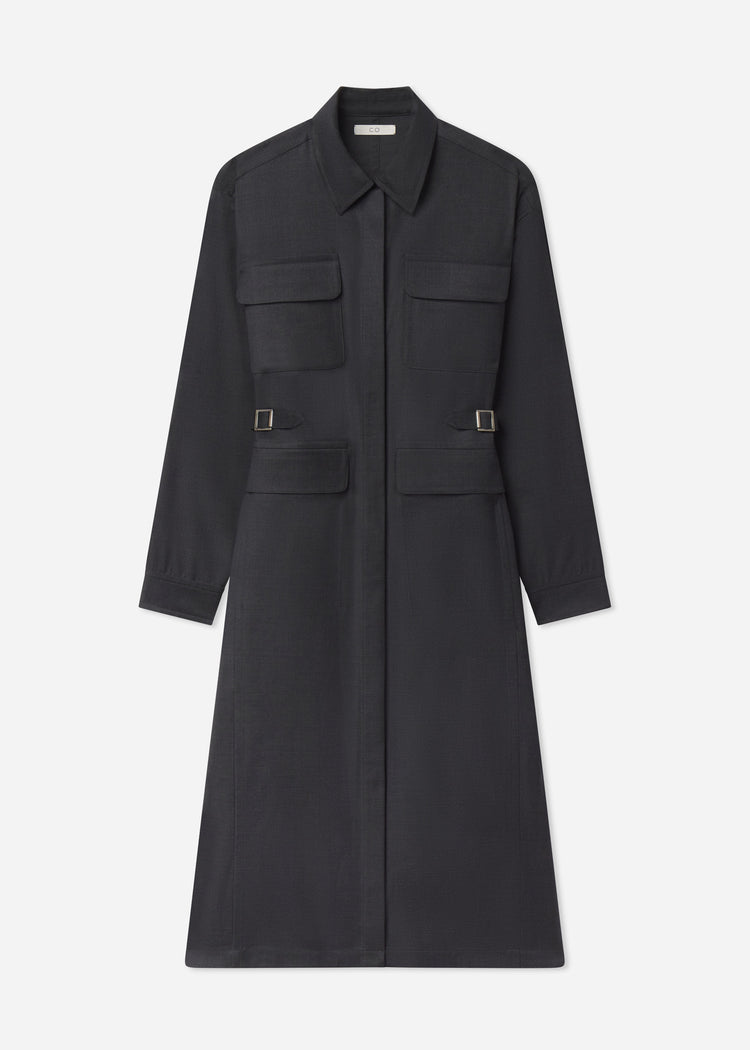 Workwear Shirt Dress in Wool - Grey, image 7 of 7