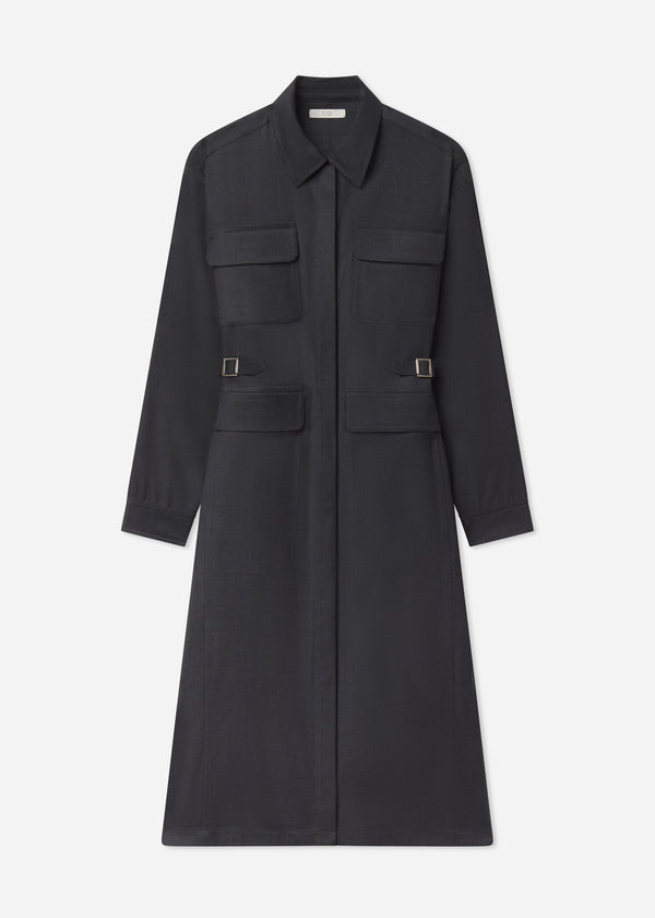 Workwear Shirt Dress in Wool - Grey - CO