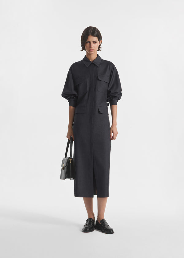Workwear Shirt Dress in Wool - Grey - CO