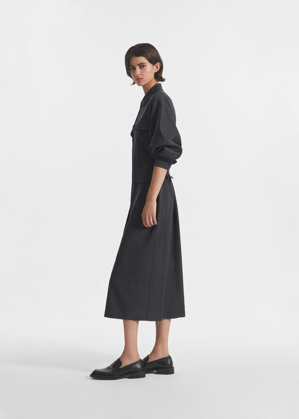 Workwear Shirt Dress in Wool - Grey - CO