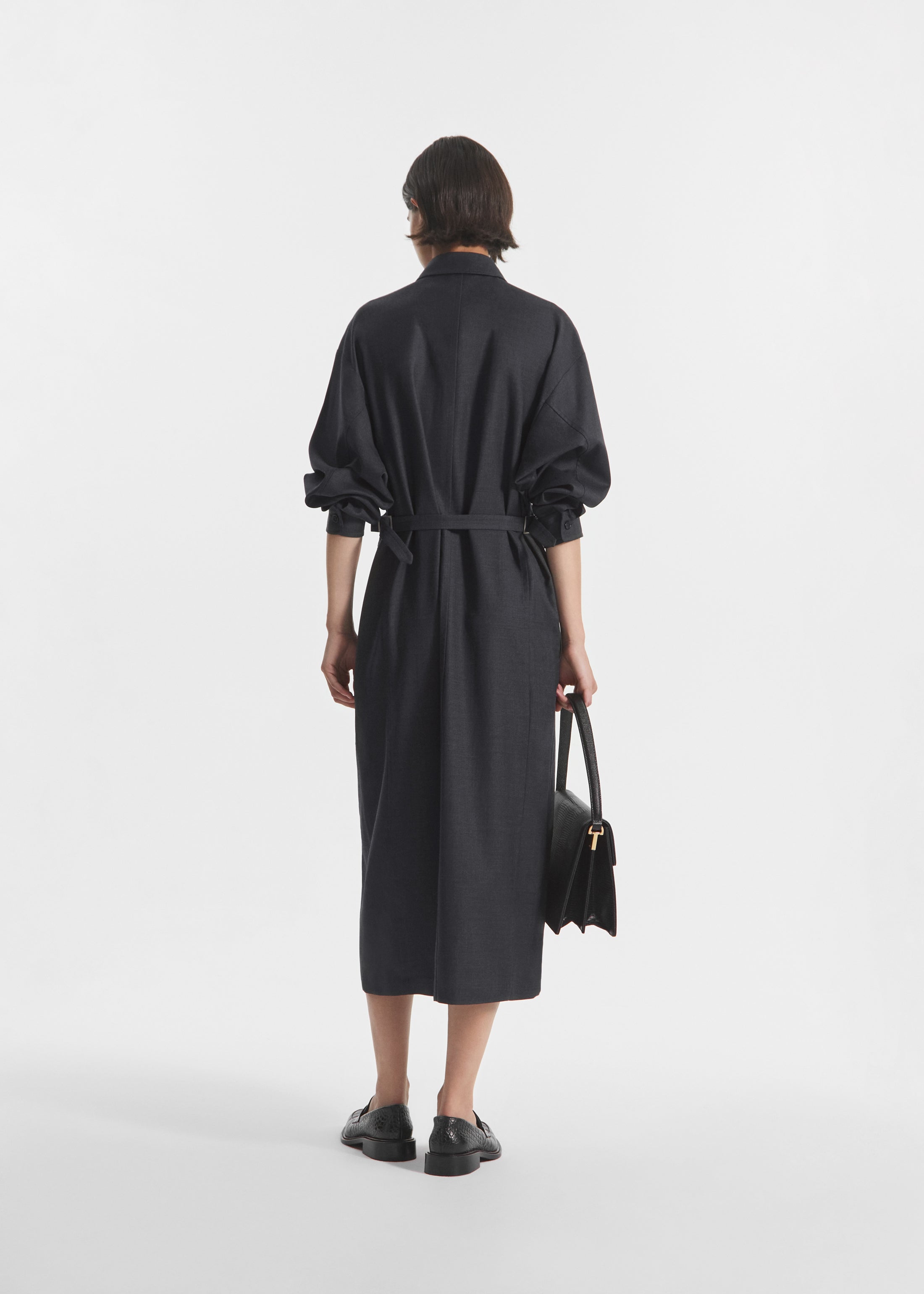 Workwear Shirt Dress in Wool - Grey
