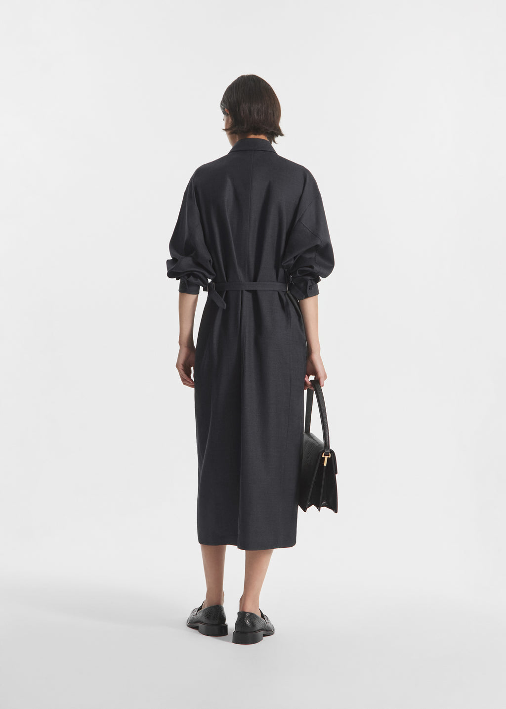 Workwear Shirt Dress in Wool - Grey - CO