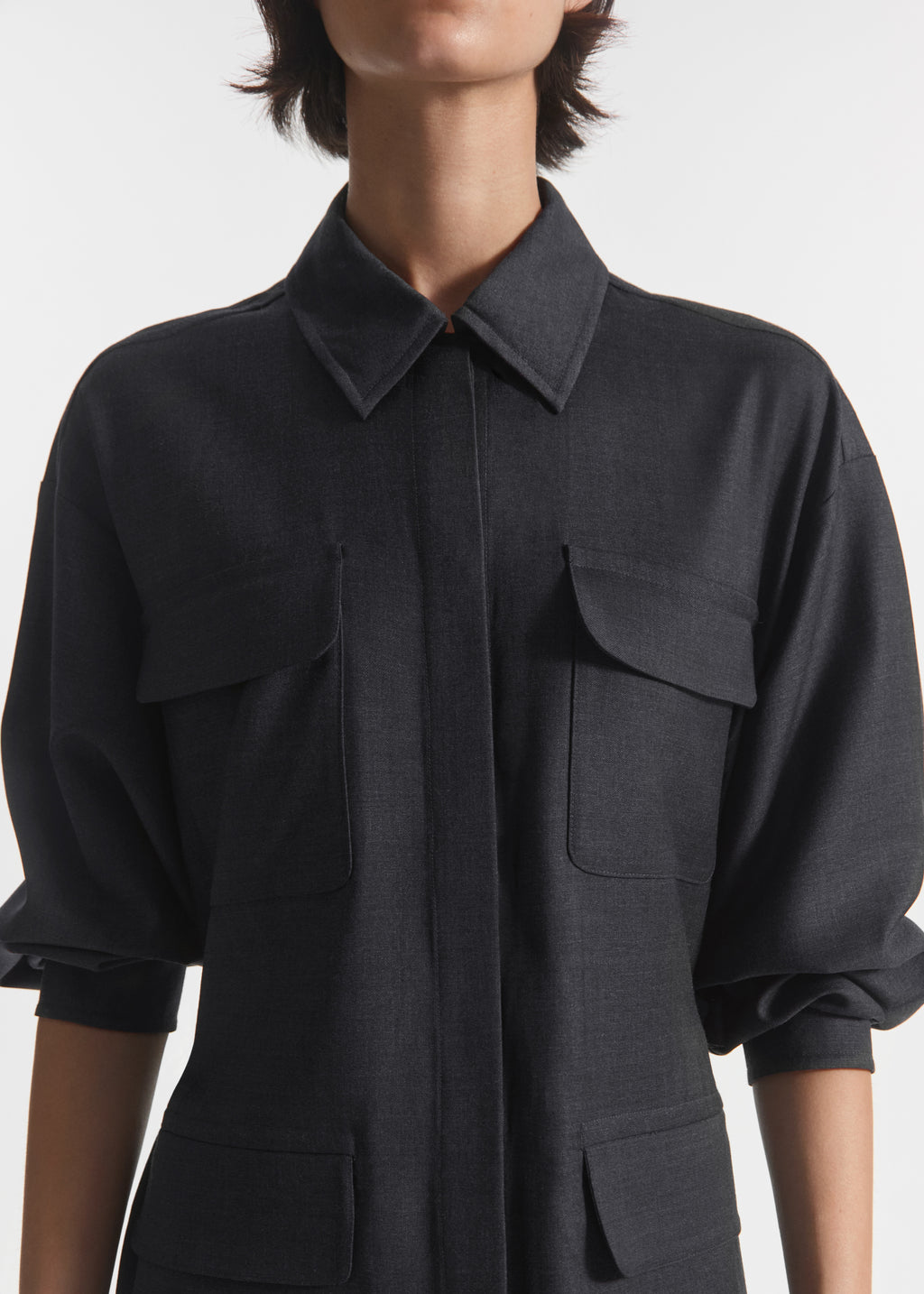 Workwear Shirt Dress in Wool - Grey - CO