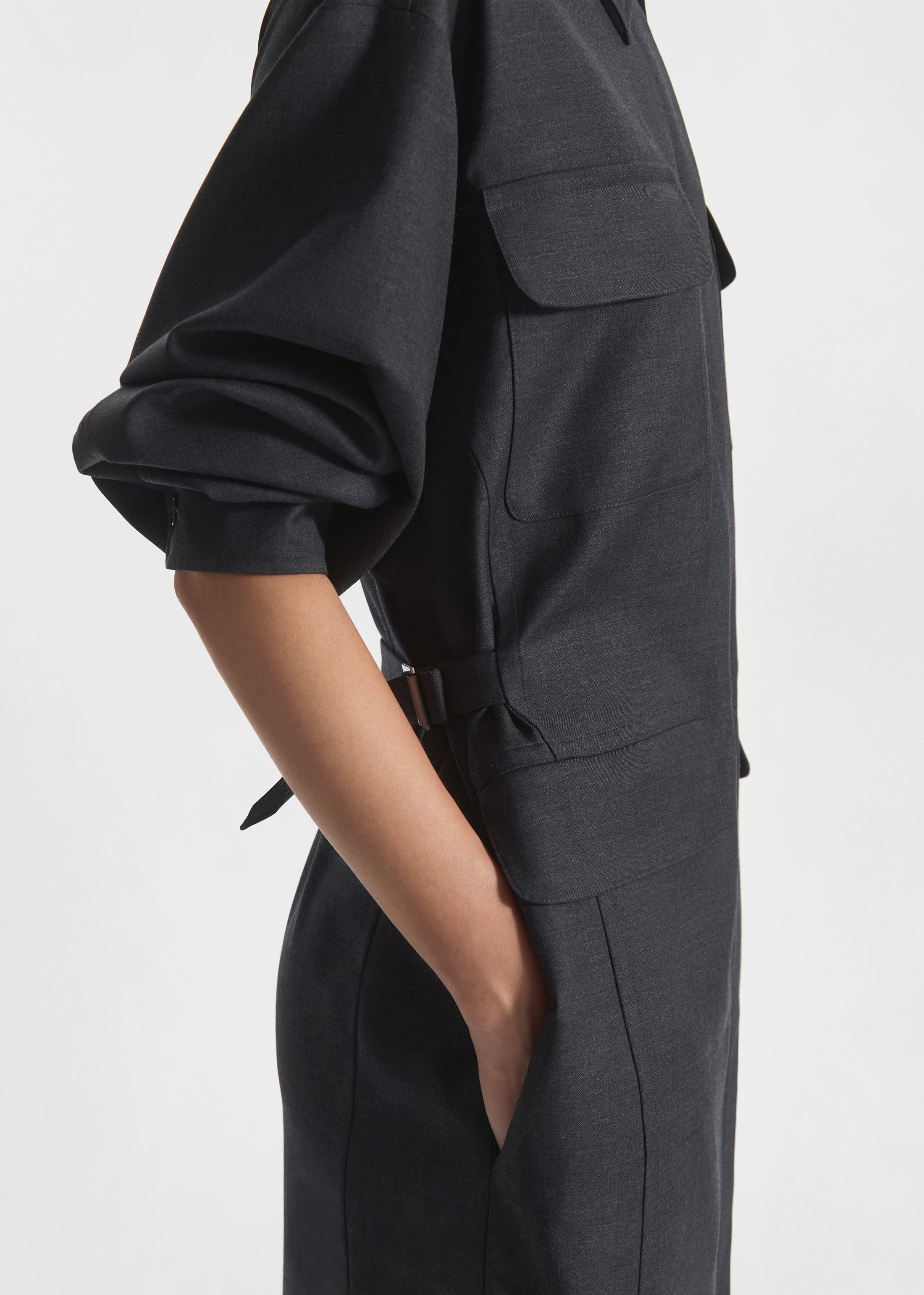 Workwear Shirt Dress in Wool - Grey