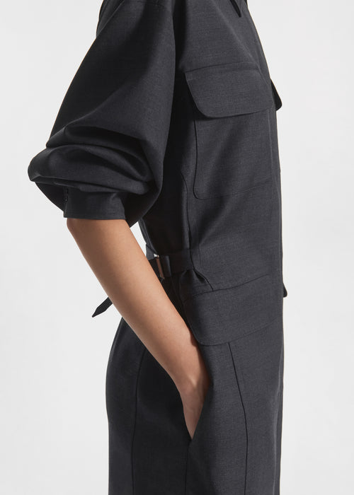 Workwear Shirt Dress in Wool - Grey, image 6 of 7