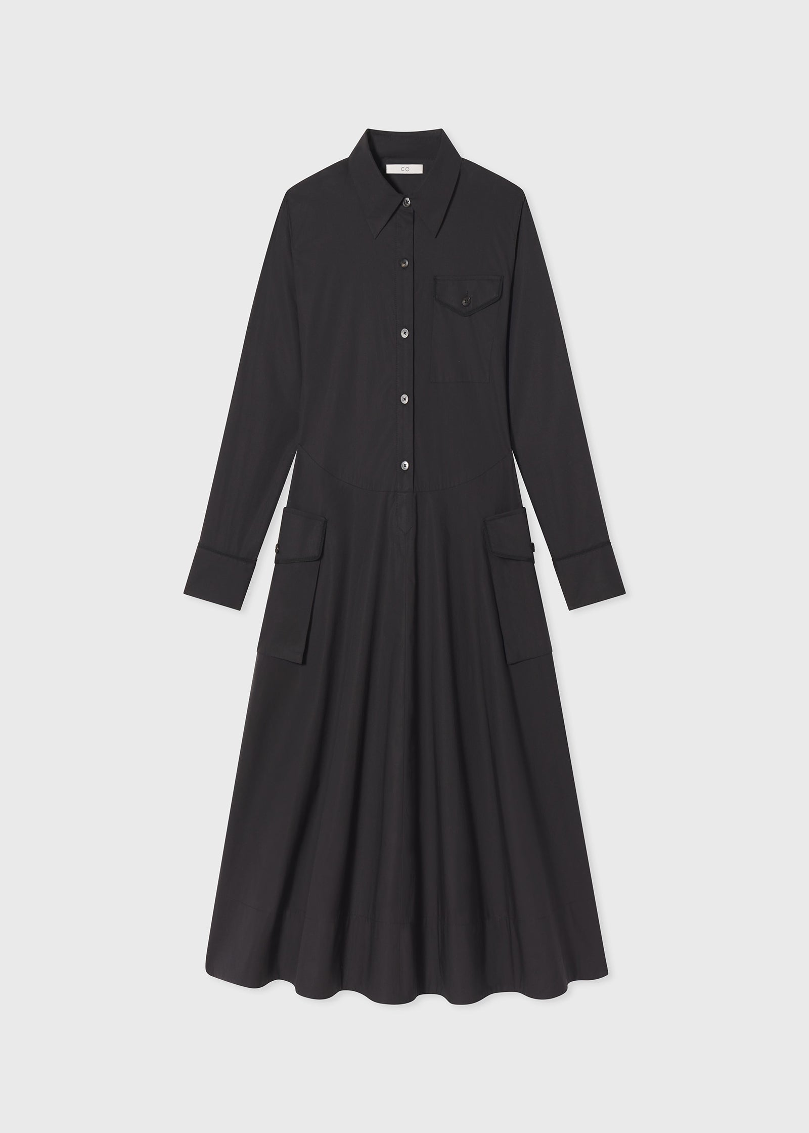 Long Sleeve Cargo Shirt Dress in Cotton Poplin - Black - CO Collections