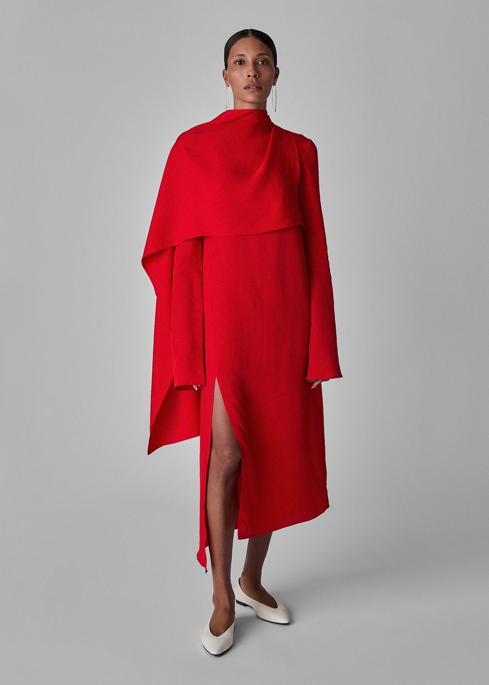 Shawl Midi  Dress - Red