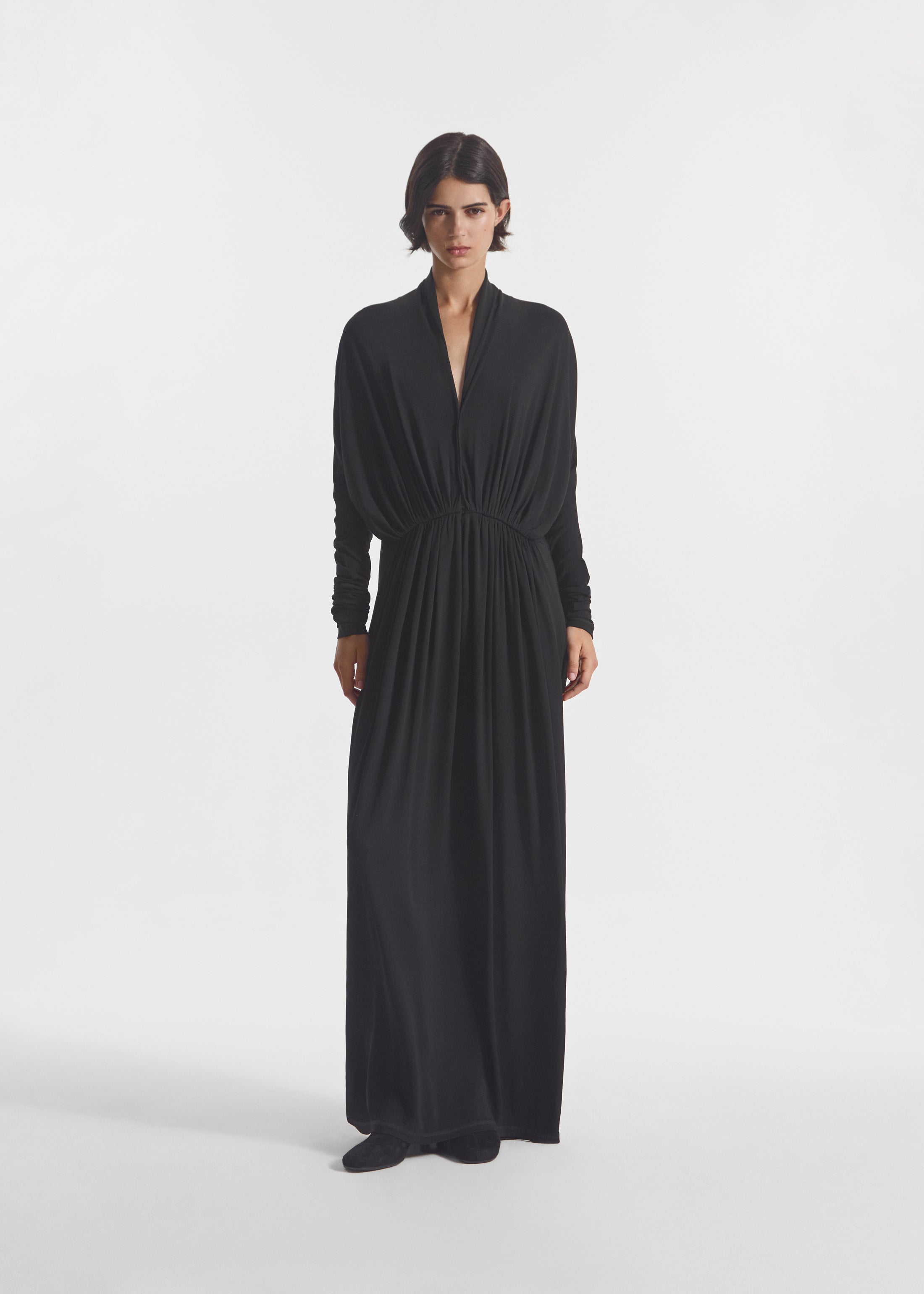 Gathered Dress in Jersey - Black, image 1 of 3