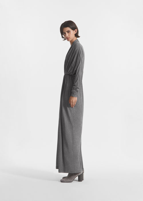 Gathered Dress in Silk Jersey - Grey, image 2 of 5