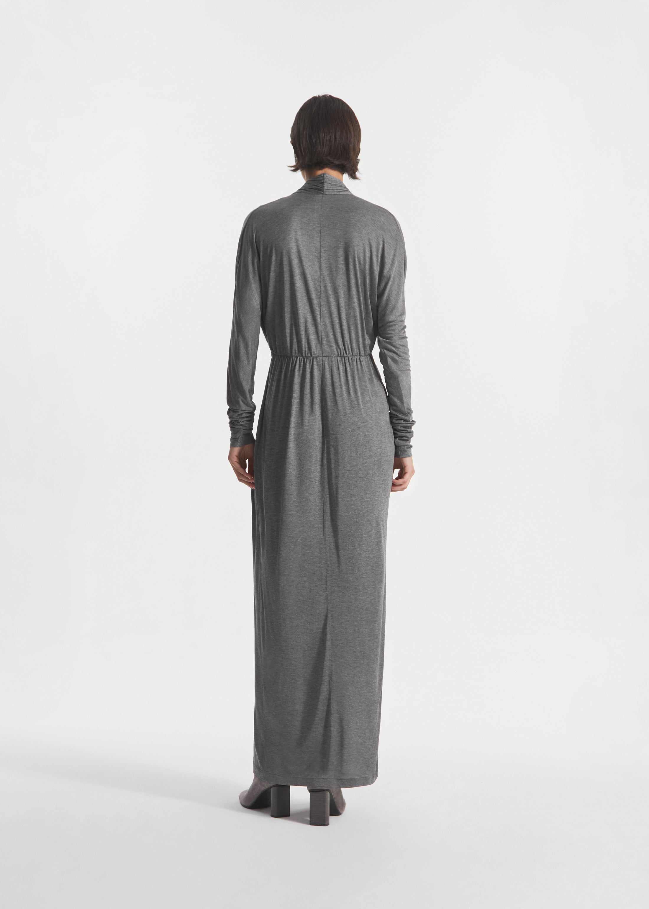 Gathered Dress in Silk Jersey - Grey, image 4 of 5