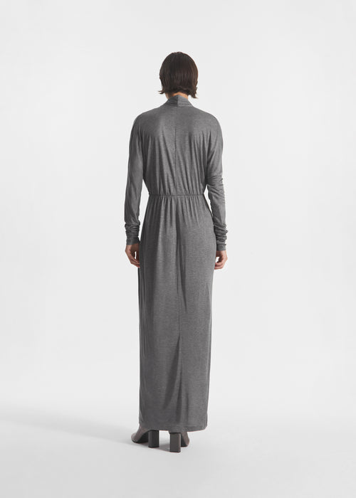 Gathered Dress in Silk Jersey - Grey, image 4 of 5