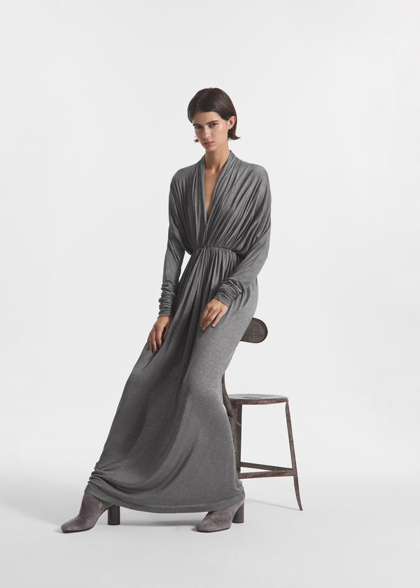 Gathered Dress in Silk Jersey - Grey, image 1 of 5