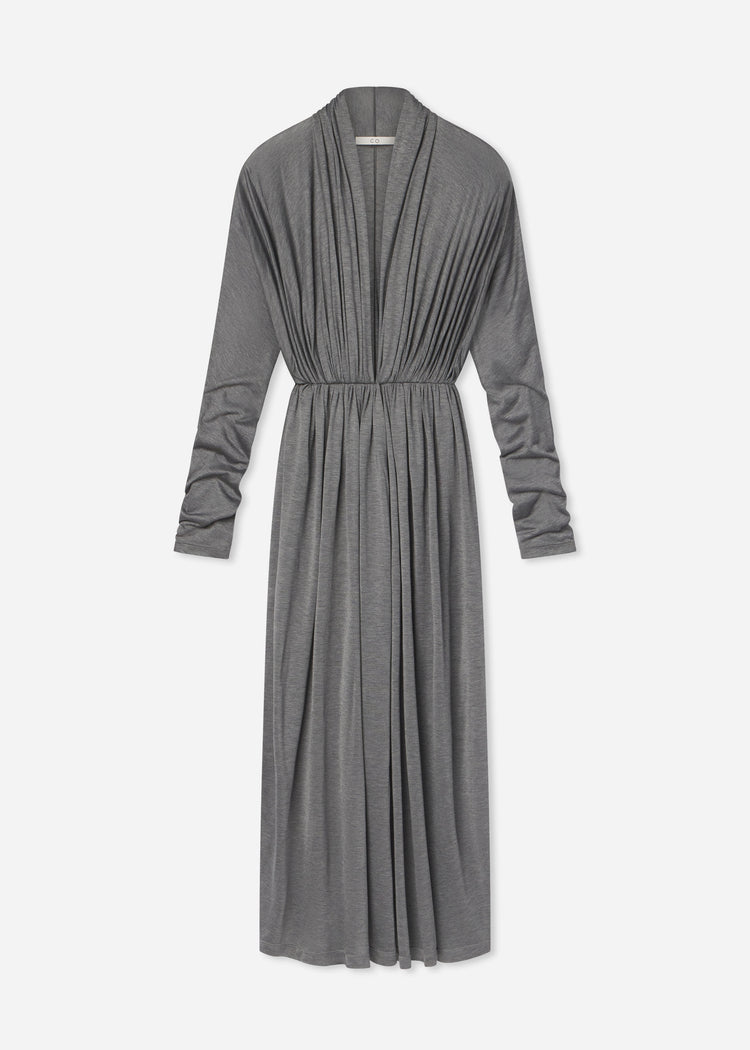 Gathered Dress in Silk Jersey - Grey, image 5 of 5