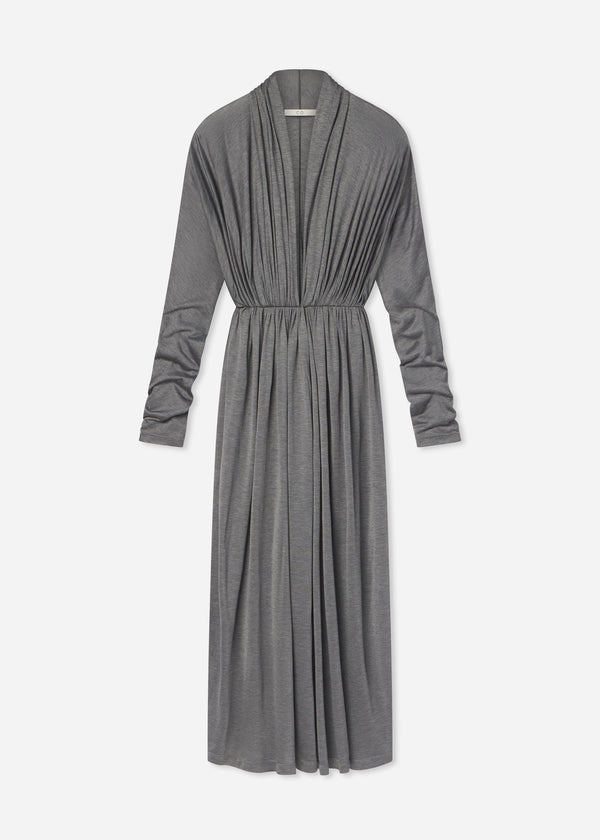 Gathered Dress in Silk Jersey - Grey, image 5 of 5