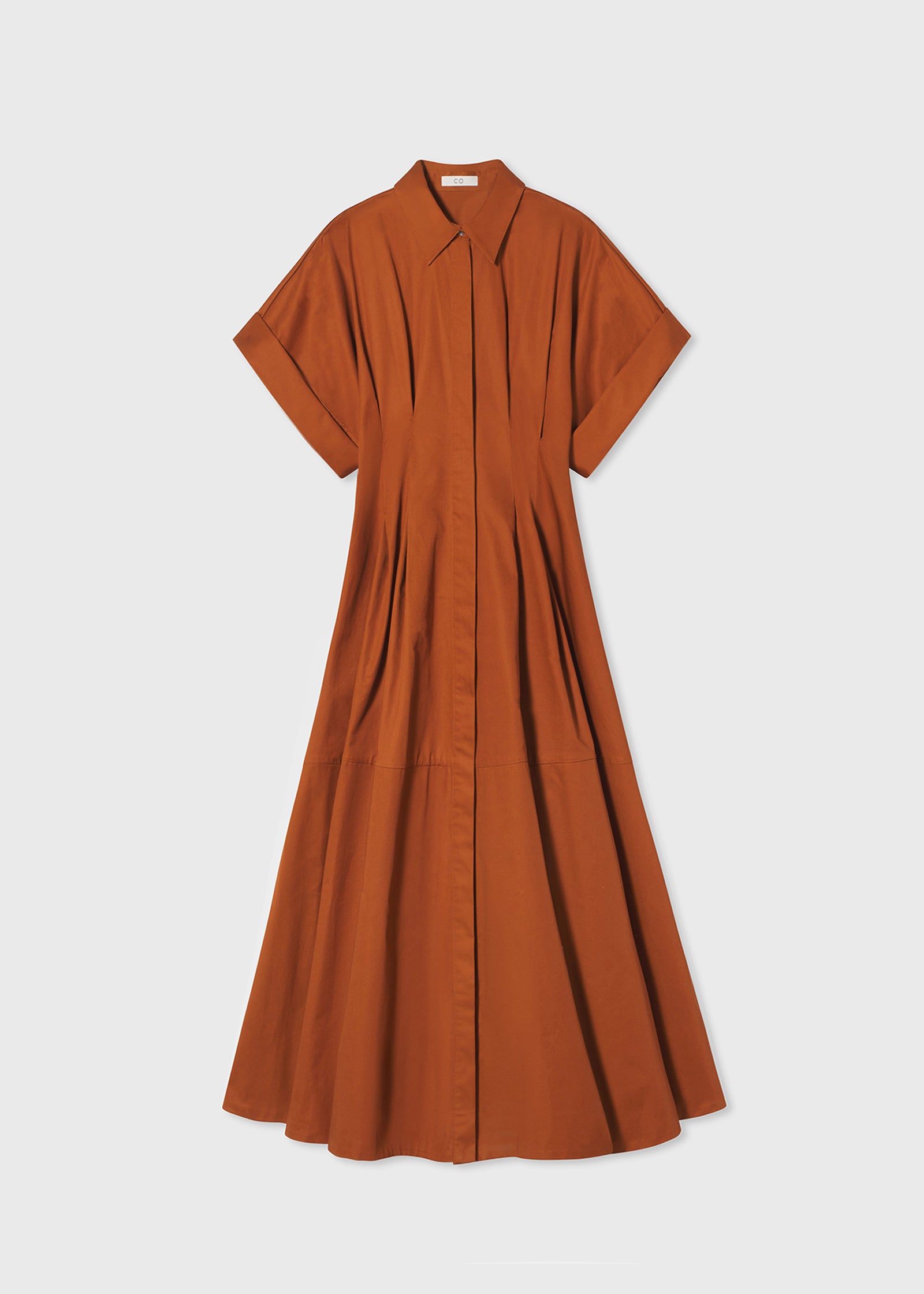 Short Sleeve Midi Dress in Cotton Poplin - Chestnut - CO Collections