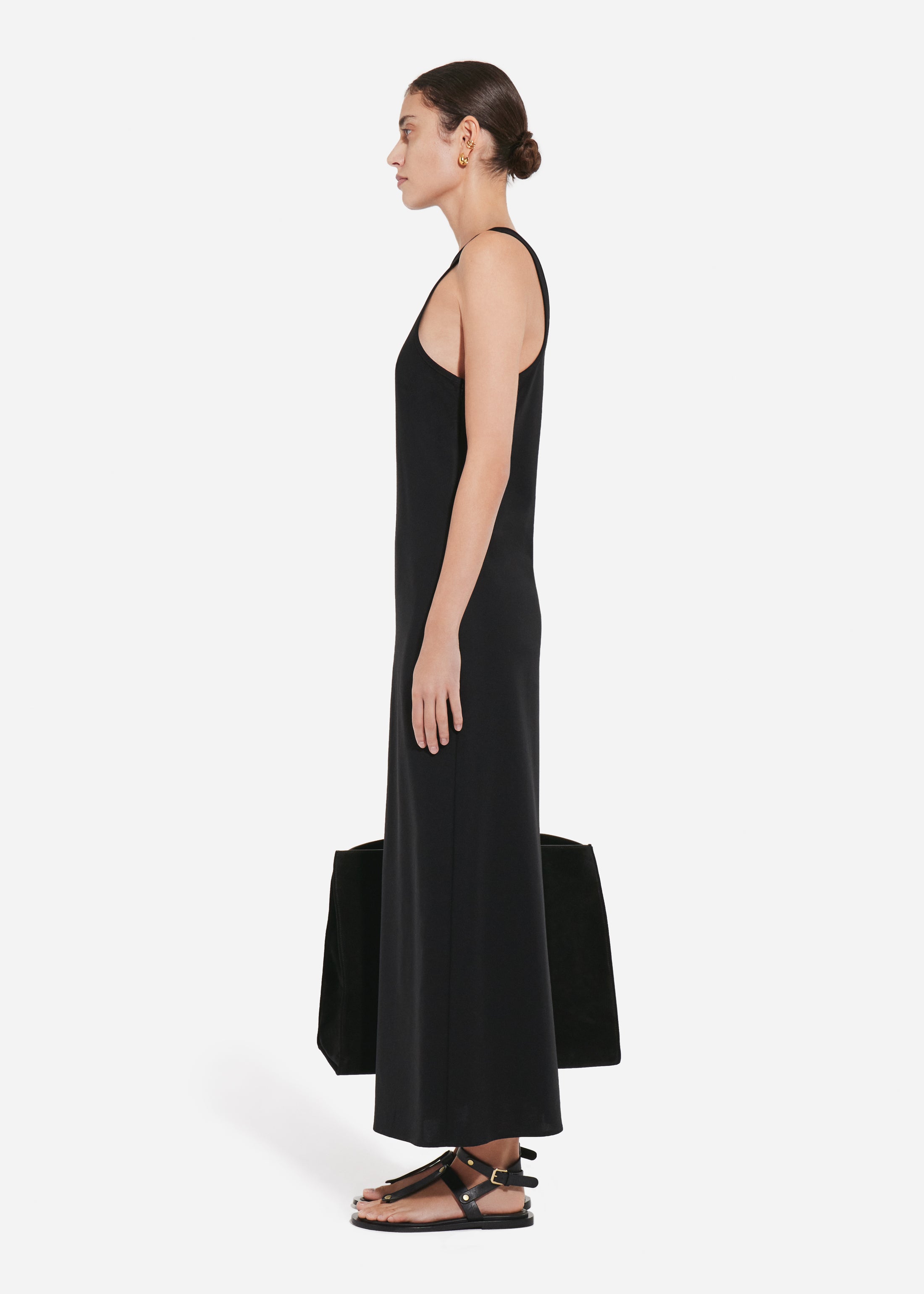 Racer Back Tank Dress in Cotton - Black