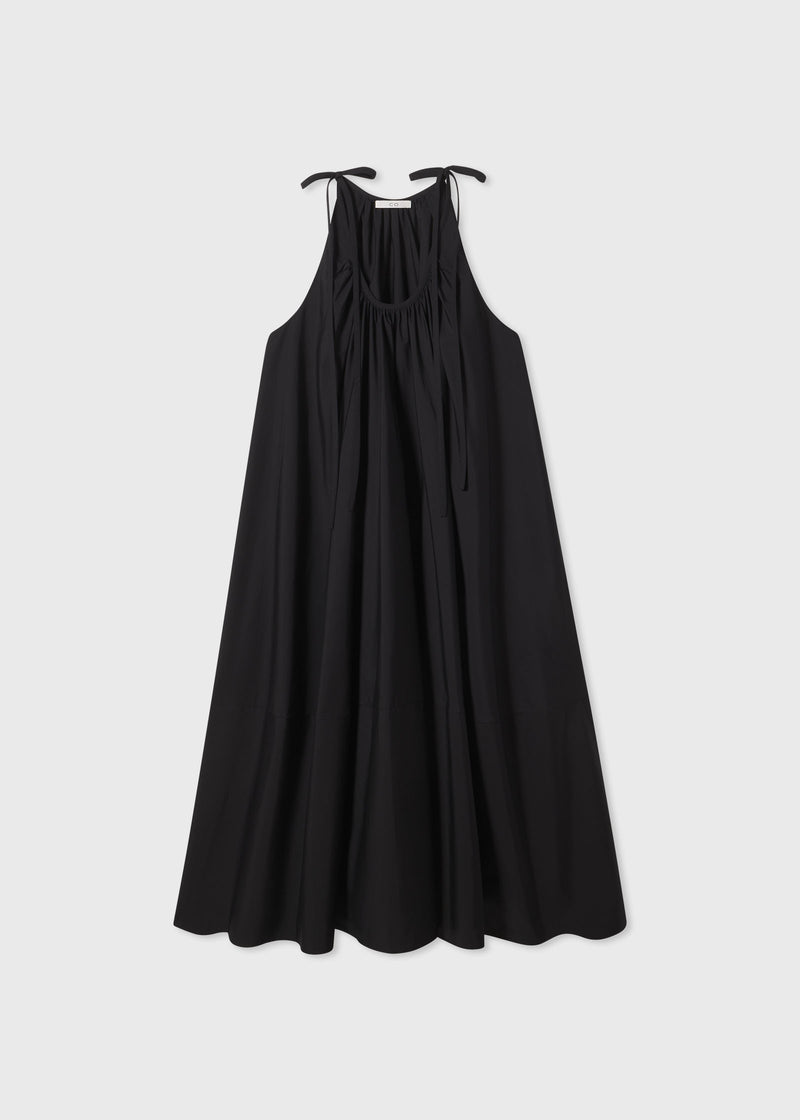 Gathered Halter Dress in Cotton Poplin - Black - CO