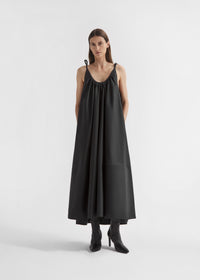 Gathered Halter Dress in Cotton Poplin - Black