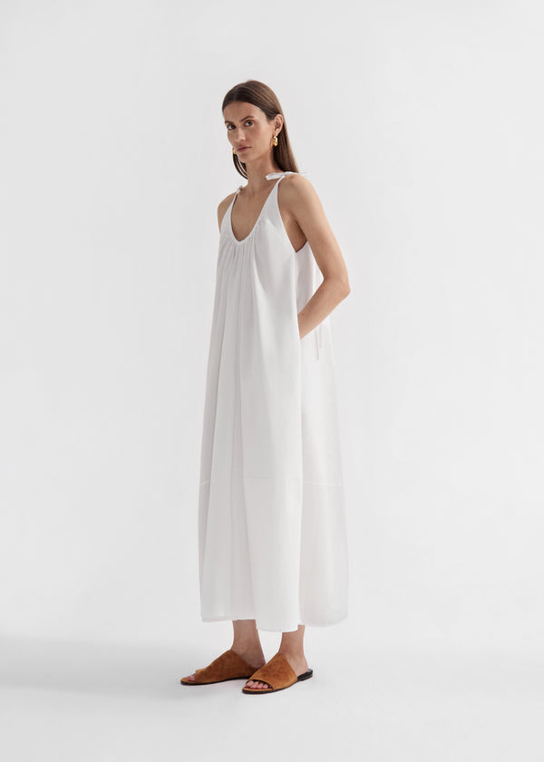 Gathered Halter Dress in Cotton Poplin - White, image 1 of 4