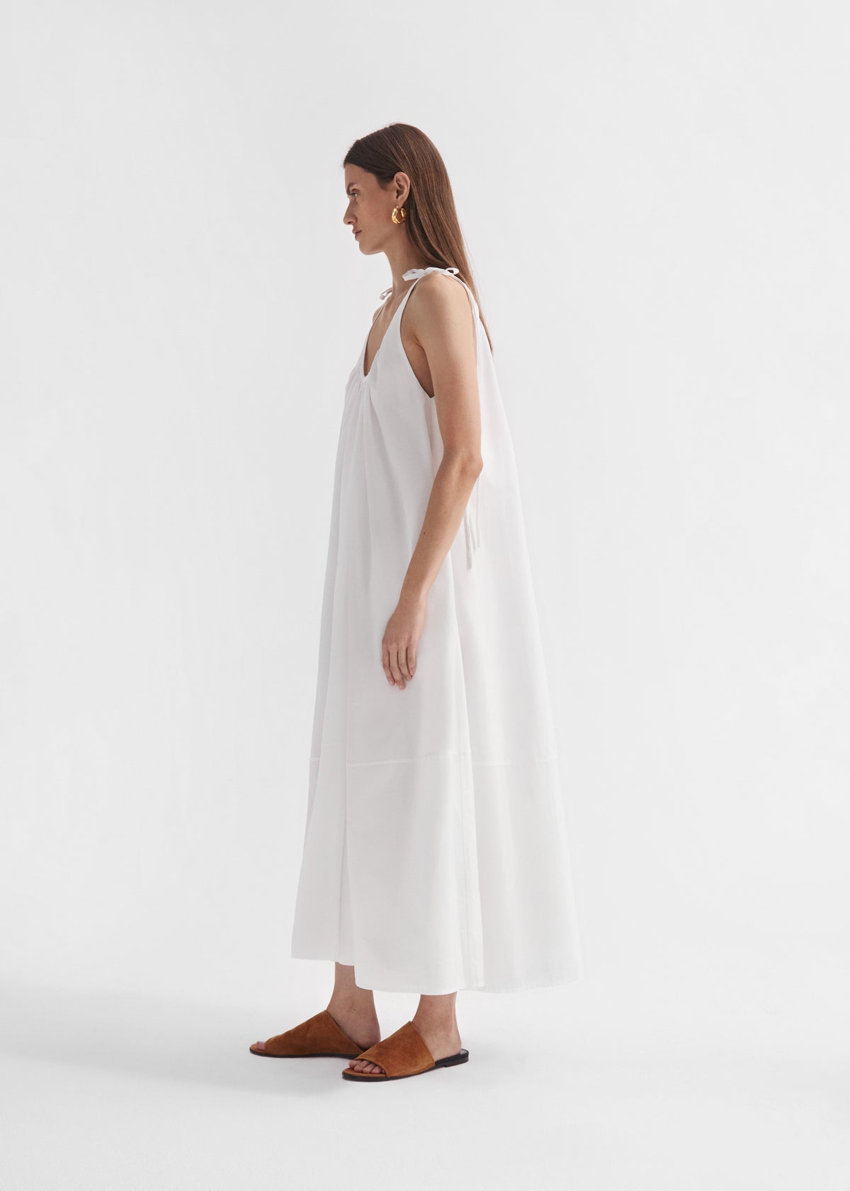 Gathered Halter Dress in Cotton Poplin - White, image 2 of 4