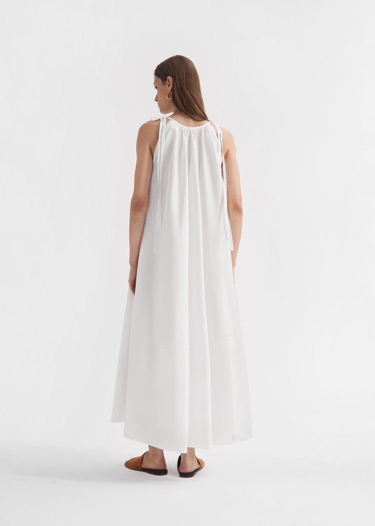 Gathered Halter Dress in Cotton Poplin - White, image 3 of 4