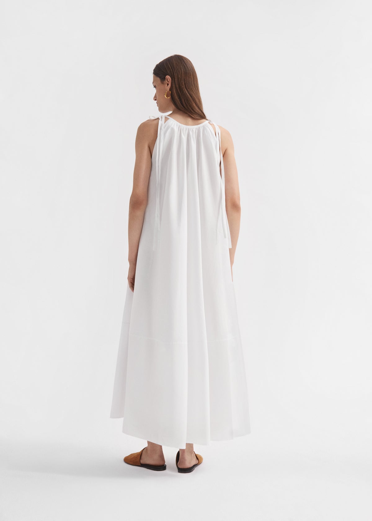Gathered Halter Dress in Cotton Poplin - White, image 3 of 4