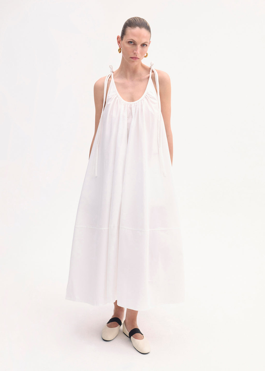 Gathered Halter Dress in Cotton Poplin - White - CO