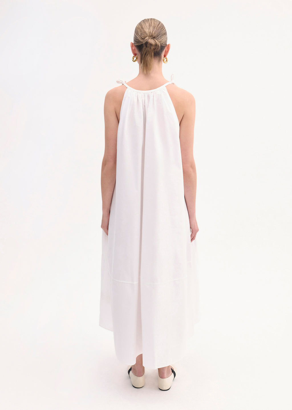 Gathered Halter Dress in Cotton Poplin - White - CO