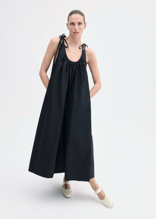 Gathered Halter Dress in Cotton Poplin - Black, image 1 of 4