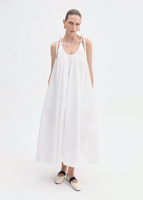 Gathered Halter Dress in Cotton Poplin - White, image 1 of 4
