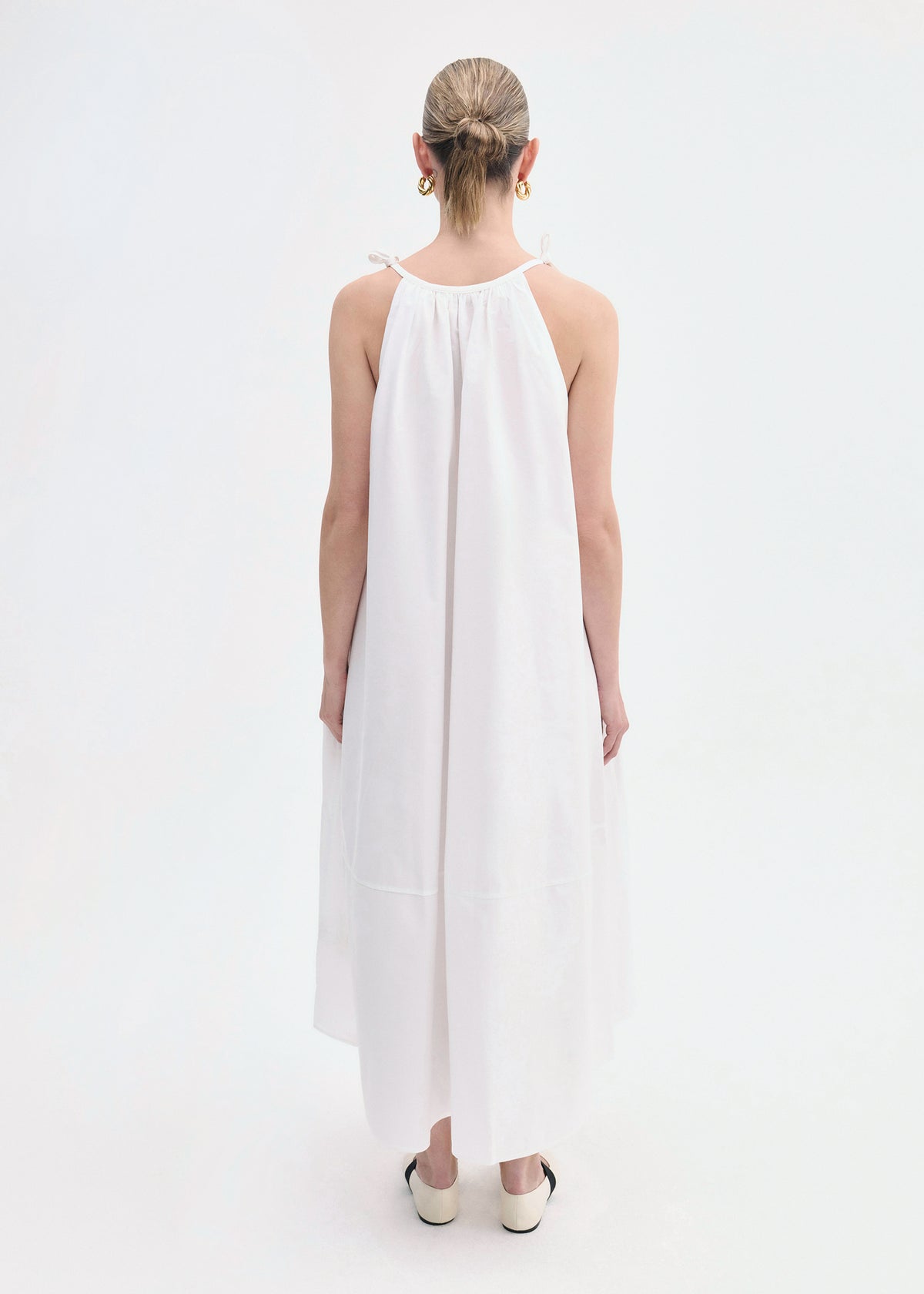 Gathered Halter Dress in Cotton Poplin - White, image 3 of 4