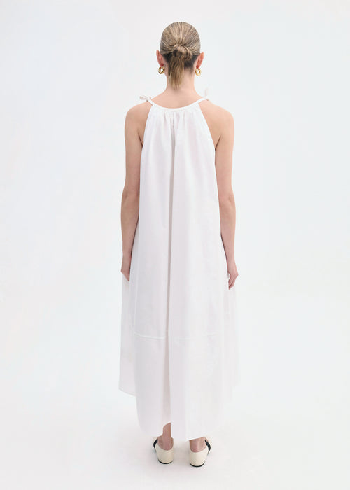 Gathered Halter Dress in Cotton Poplin - White, image 3 of 4