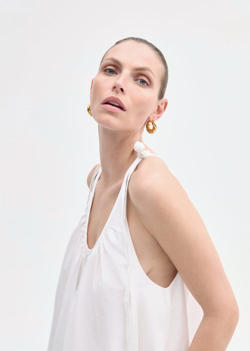 Gathered Halter Dress in Cotton Poplin - White, image 2 of 4