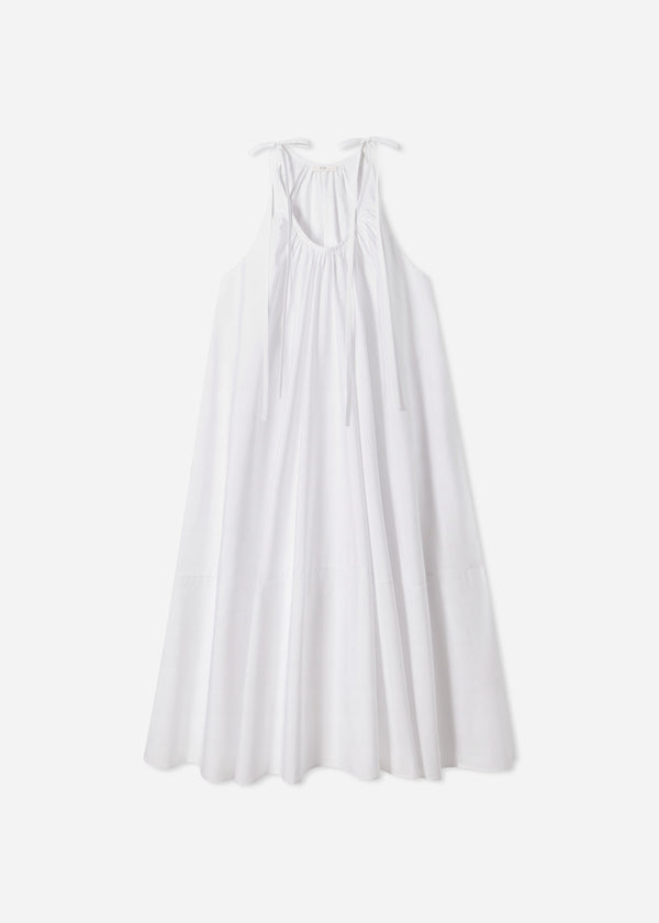Gathered Halter Dress in Cotton Poplin - White - CO