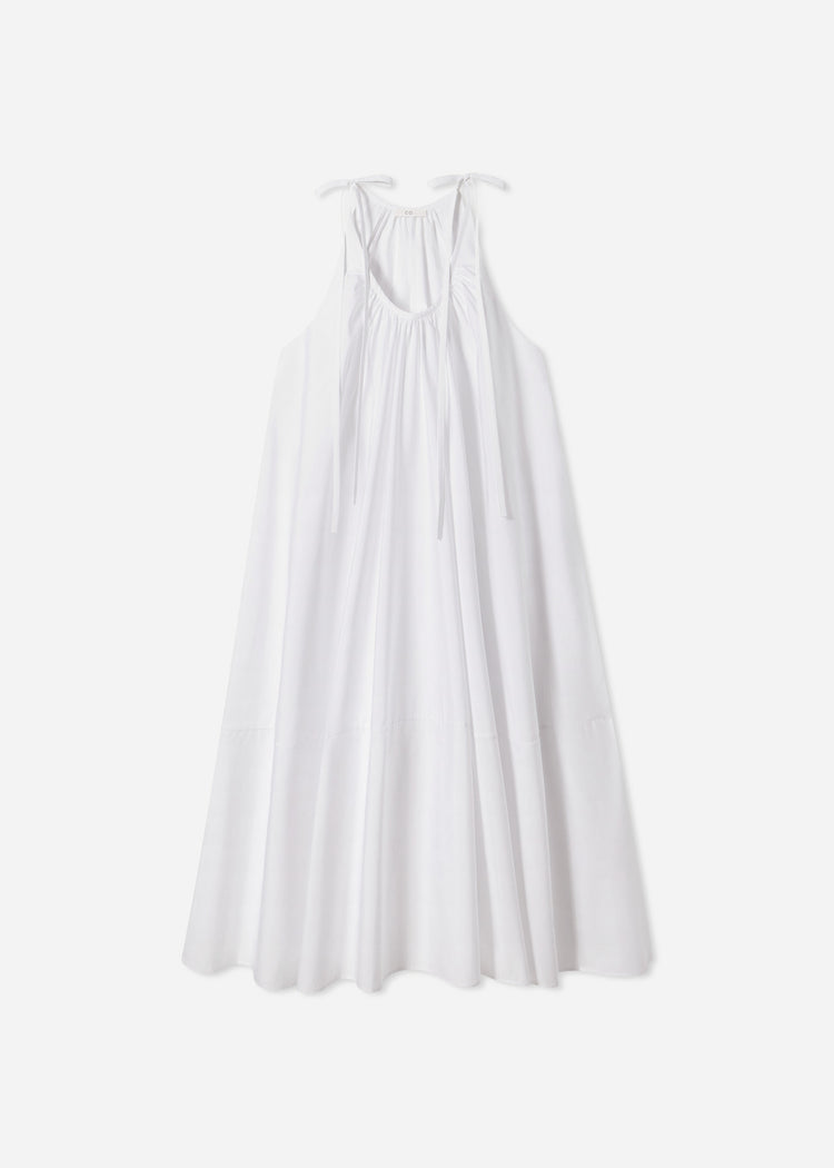 Gathered Halter Dress in Cotton Poplin - White, image 4 of 4
