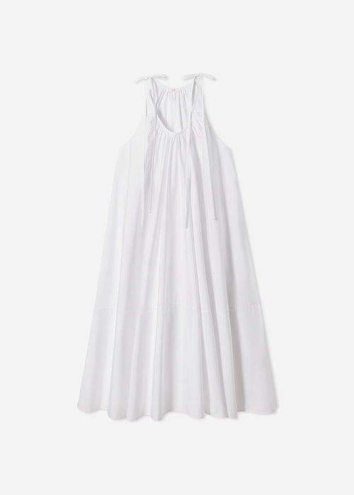 Gathered Halter Dress in Cotton Poplin - White, image 4 of 4