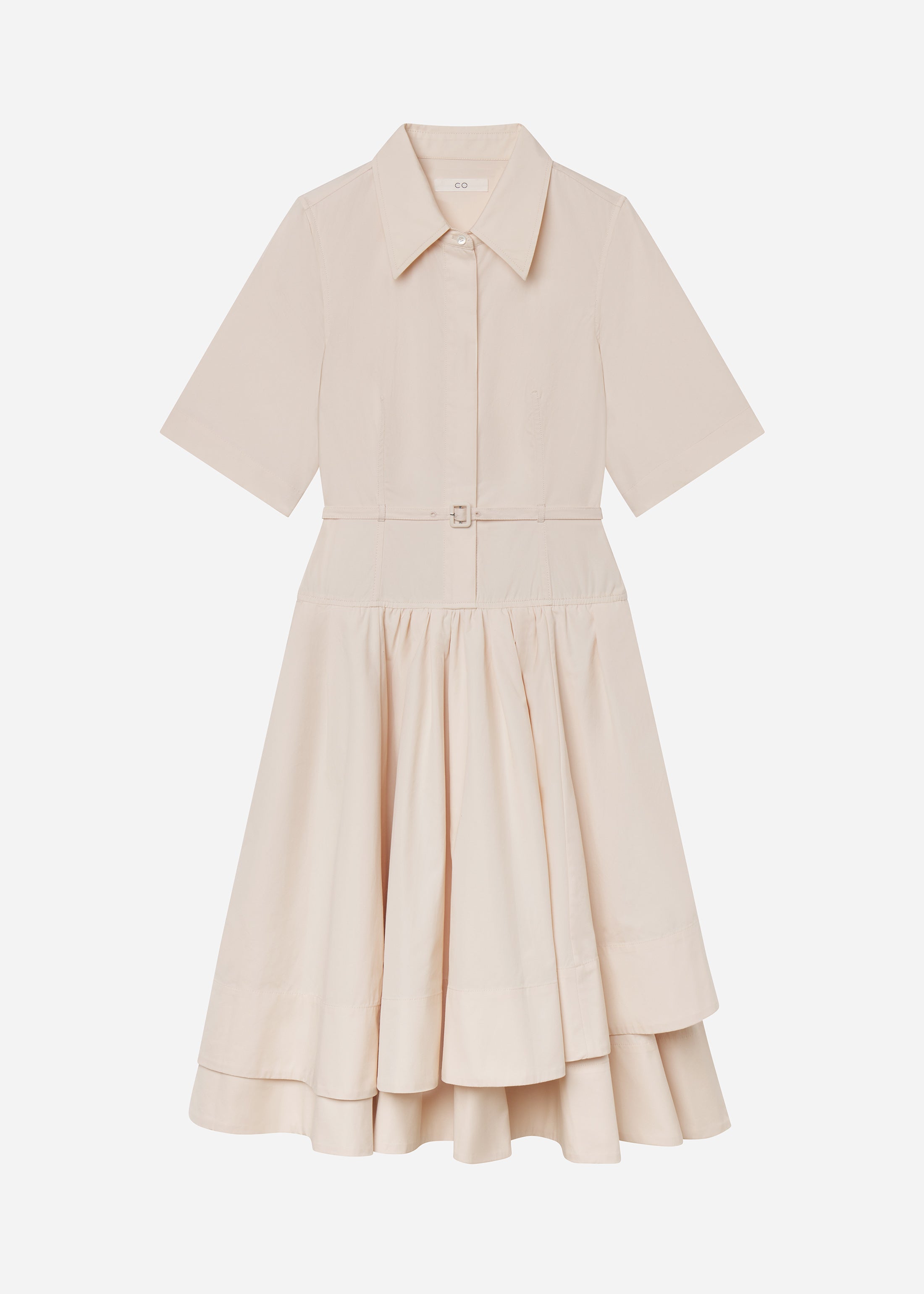 Short Sleeve Belted Dress in Cotton Poplin - Whisper Pink