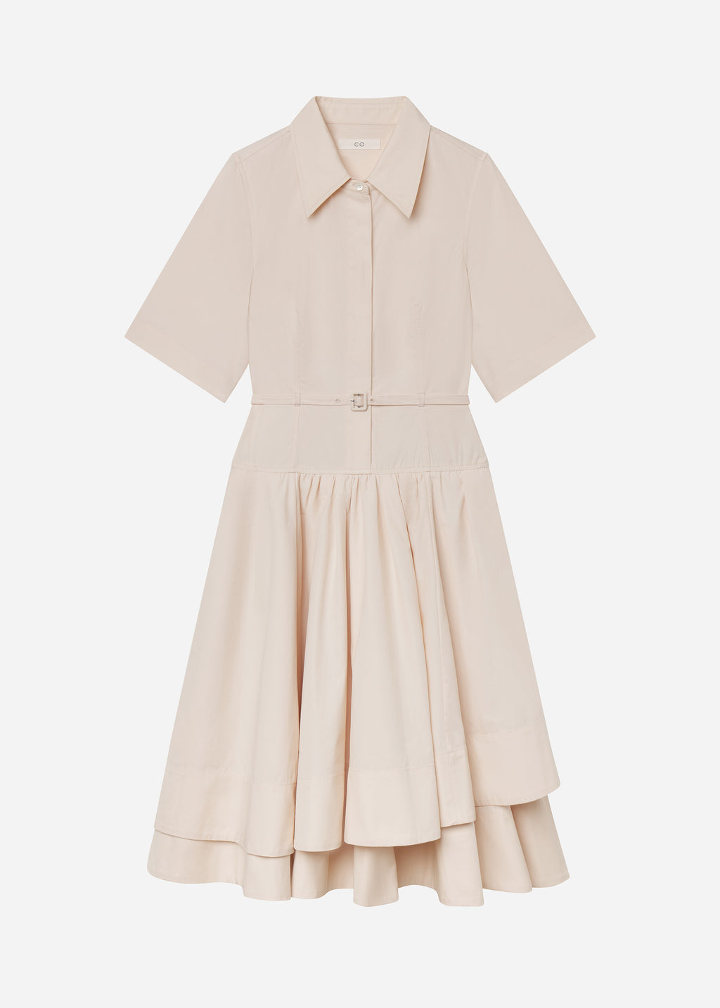 Short Sleeve Belted Dress in Cotton Poplin - Whisper Pink - CO