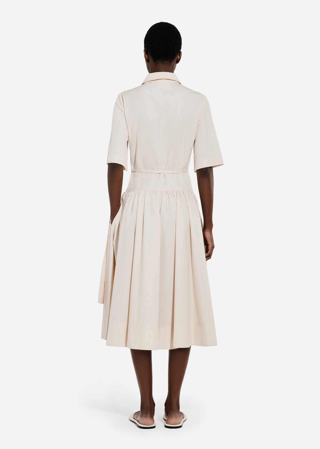 Short Sleeve Belted Dress in Cotton Poplin - Whisper Pink - CO