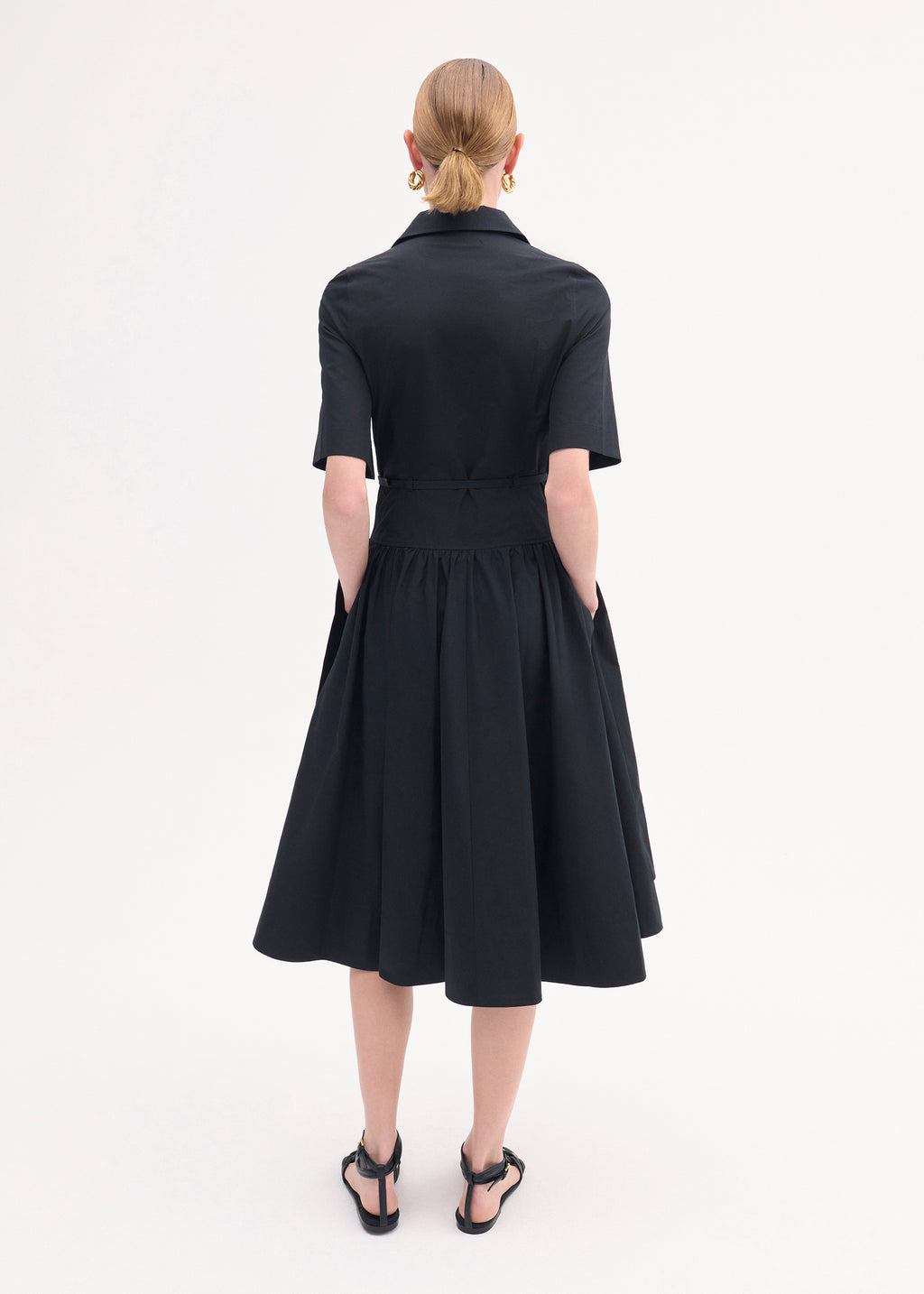 Short Sleeve Belted Dress -  Black - CO