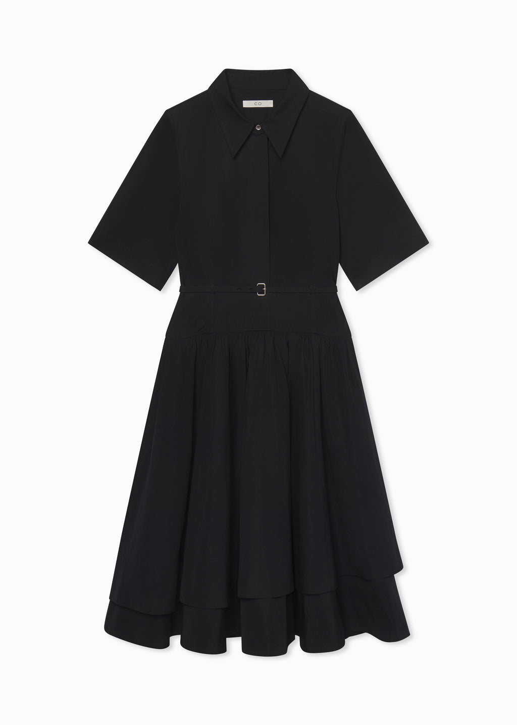 Short Sleeve Belted Dress -  Black - CO