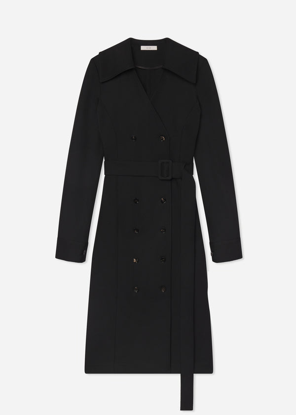 Belted Dress in Wool Twill - Black - CO
